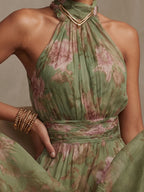 Adèle™ | Floral Chiffon Halter Maxi Dress