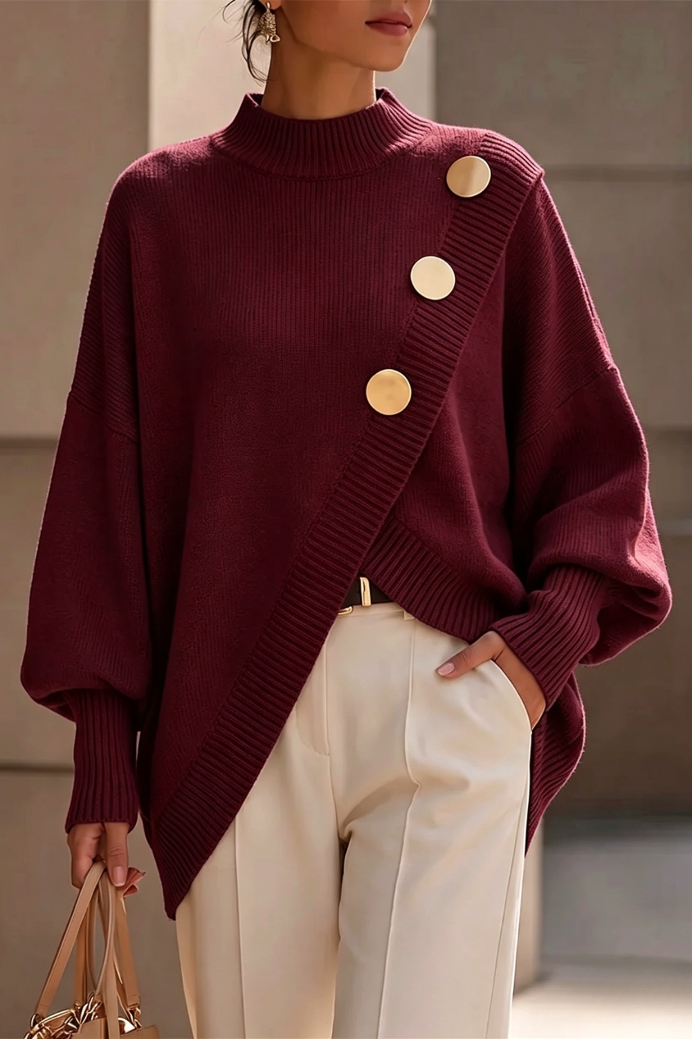 Marisse |  Button Turtleneck Sweater