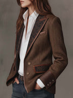 Women’s Tailored Herringbone Paneled Blazer