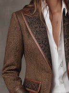Women’s Tailored Herringbone Paneled Blazer
