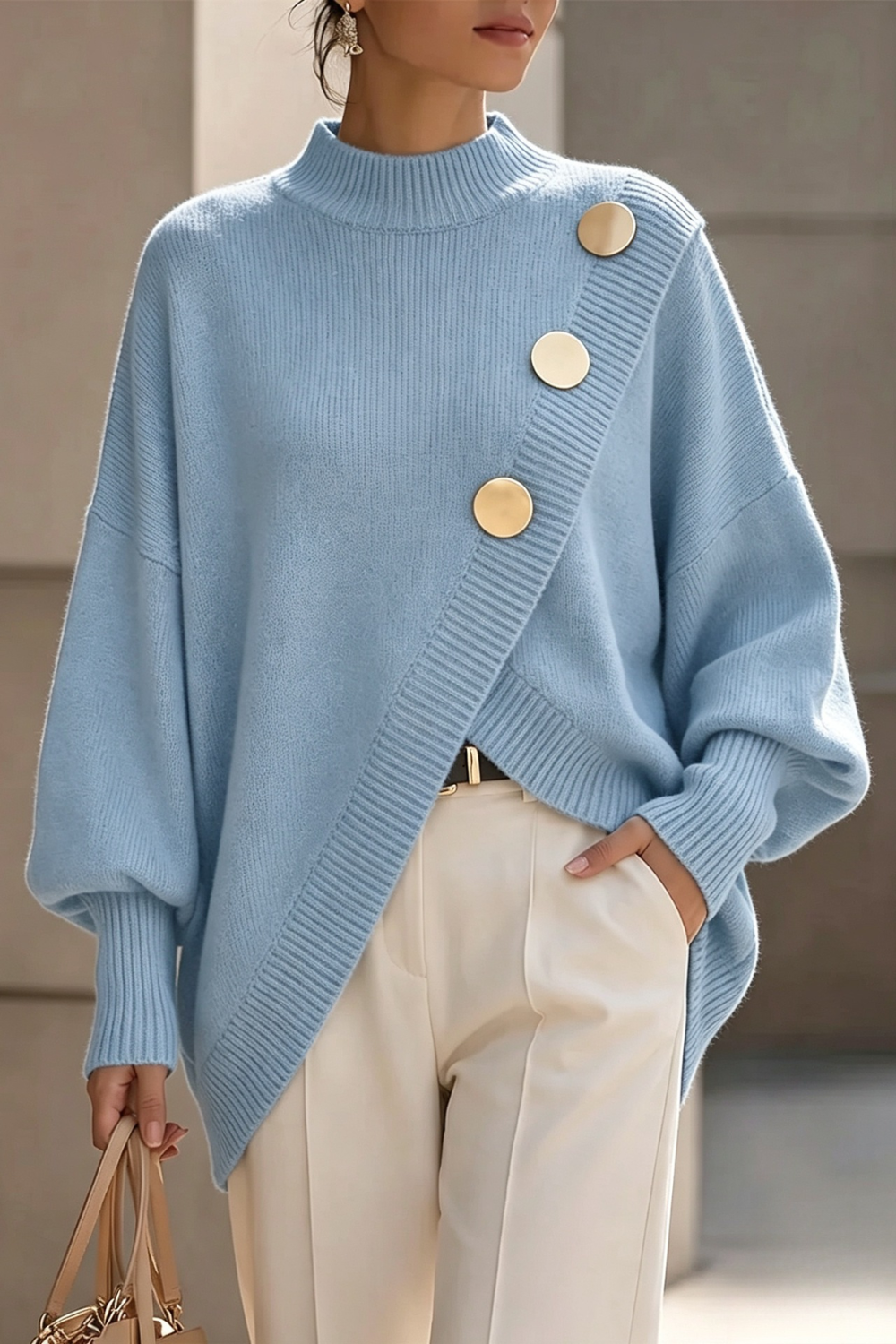 Marisse |  Button Turtleneck Sweater