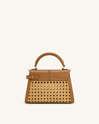 Elise Woven Top Handle Bag - Brown