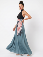 Olympas™ Halter Bodice Floral Skirt Maxi Dress