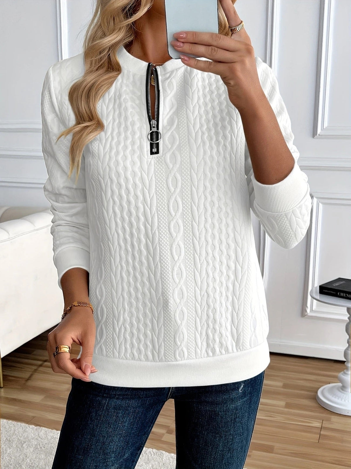 Textured Zipper Sweatshirt – Stylish & Comfy