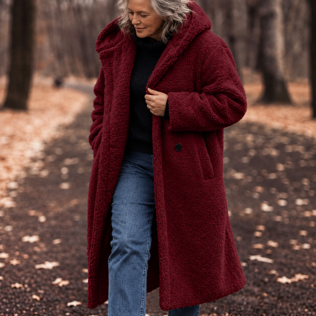 Oversized Teddy Overcoat with a Notch Collar and Deep Pockets