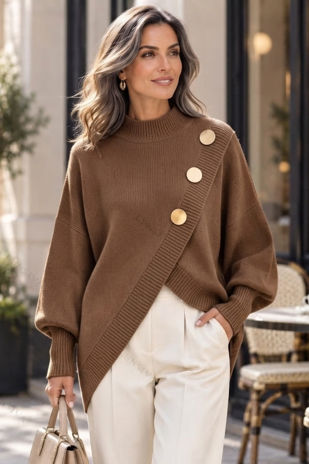 Marisse |  Button Turtleneck Sweater