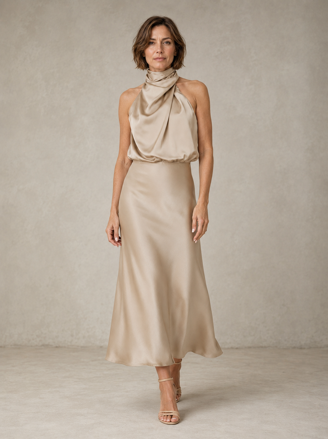 Felicia | Fluid Cowl Halter Dress