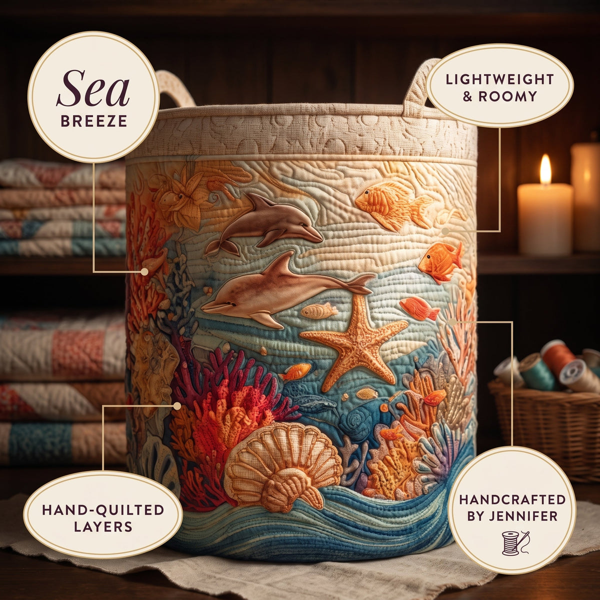 Sea Breeze | Hand-Quilted Laundry Basket