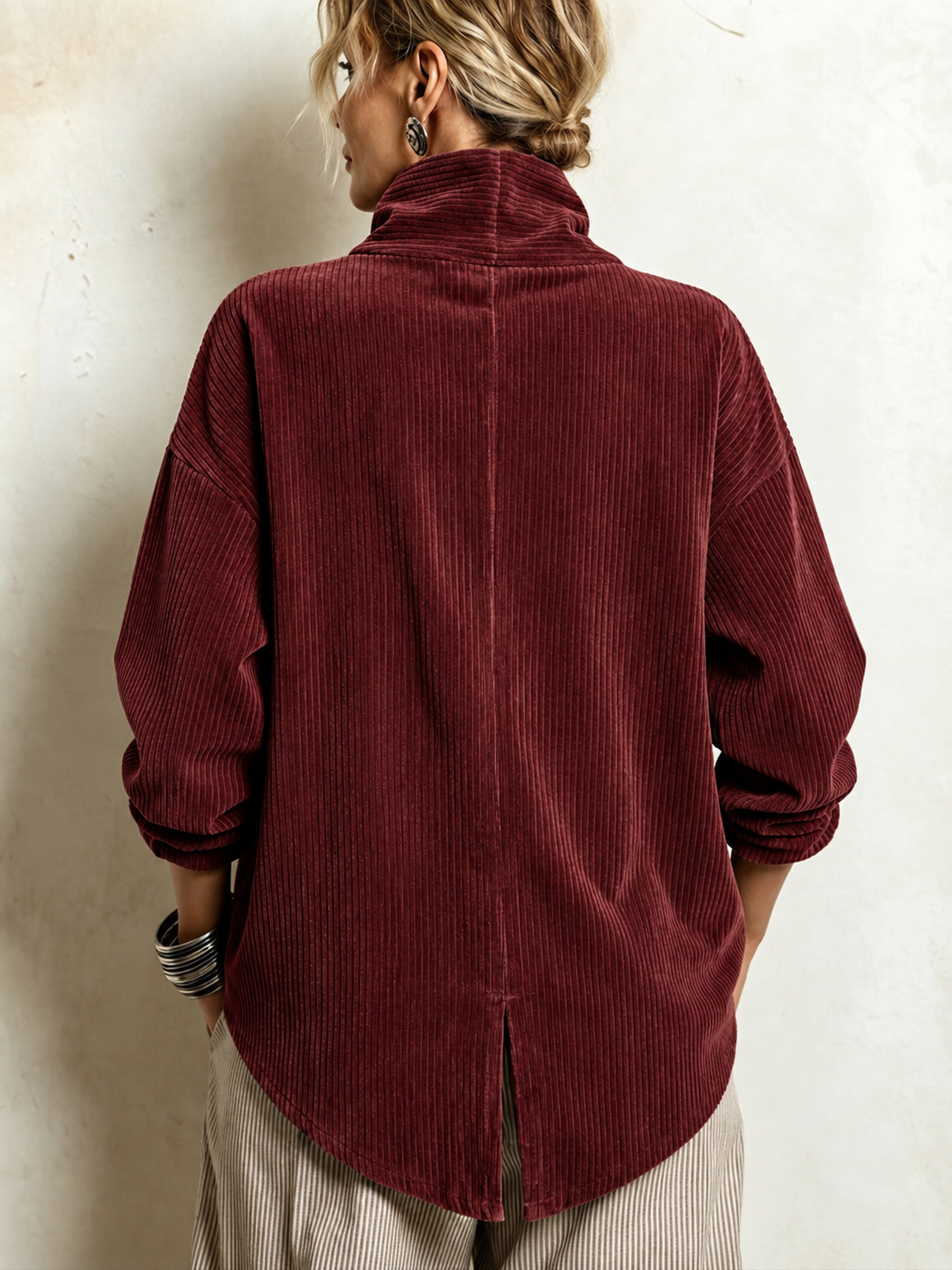 Gwyneth | Corduroy Wrap-Collar Button Top