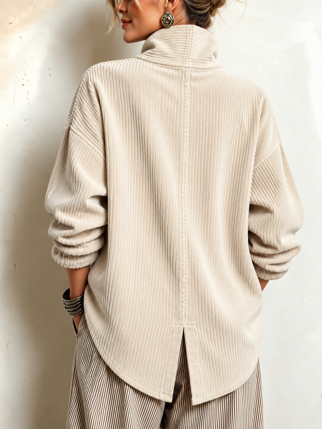 Gwyneth | Corduroy Wrap-Collar Button Top