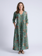 Marina | Floral V Neck Three Quarter Sleeve Maxi Dress