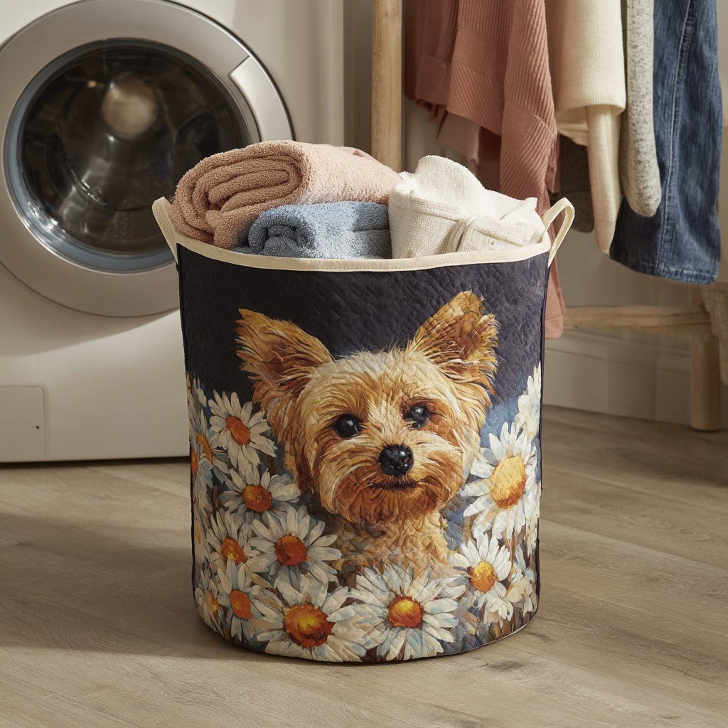 Floral Yorkie | Hand-Quilted Laundry Basket