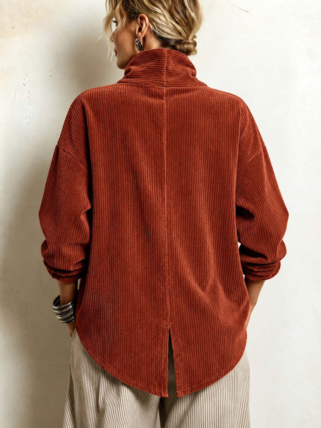 Gwyneth | Corduroy Wrap-Collar Button Top