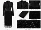 Loredana | Black Blazer-Style Midi Dress with Sequins and Fringe