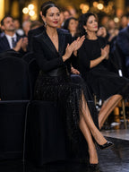 Loredana | Black Blazer-Style Midi Dress with Sequins and Fringe