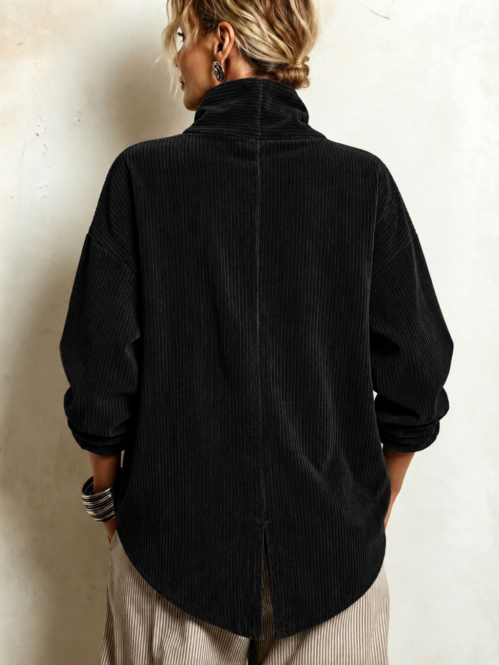 Gwyneth | Corduroy Wrap-Collar Button Top