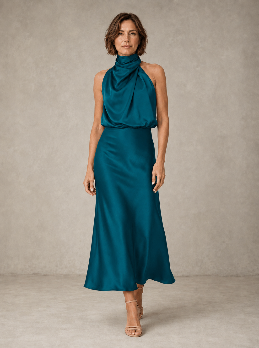 Felicia | Fluid Cowl Halter Dress