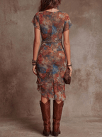 Céline™ | Bohemian Abstract Art Print V-neck Pleated Midi Dress