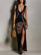Héloïse™ | Bohemian Style Printed Dress with Deep V-Neck and High Split