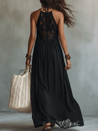 Marguerite™ | Bohemian Sleeveless Maxi Dress with Lace Trim