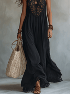 Marguerite™ | Bohemian Sleeveless Maxi Dress with Lace Trim
