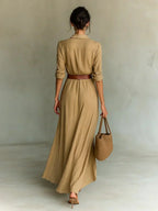 Camille™ | Maxi Dress with Lapels and Belt at the Waist