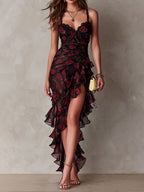 Delphine™ | Chic Flower Ruffle Hem Dress