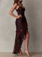 Delphine™ | Chic Flower Ruffle Hem Dress