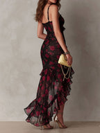 Delphine™ | Chic Flower Ruffle Hem Dress