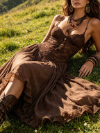 Ines™ | Chiffon Maxi Dress with Lace Panels