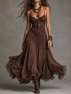 Ines™ | Chiffon Maxi Dress with Lace Panels