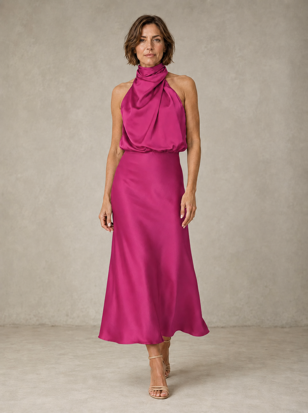 Felicia | Fluid Cowl Halter Dress