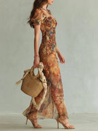 Colette™ | Bohemian Vacation Oil Painting Print Chiffon Maxi Dress