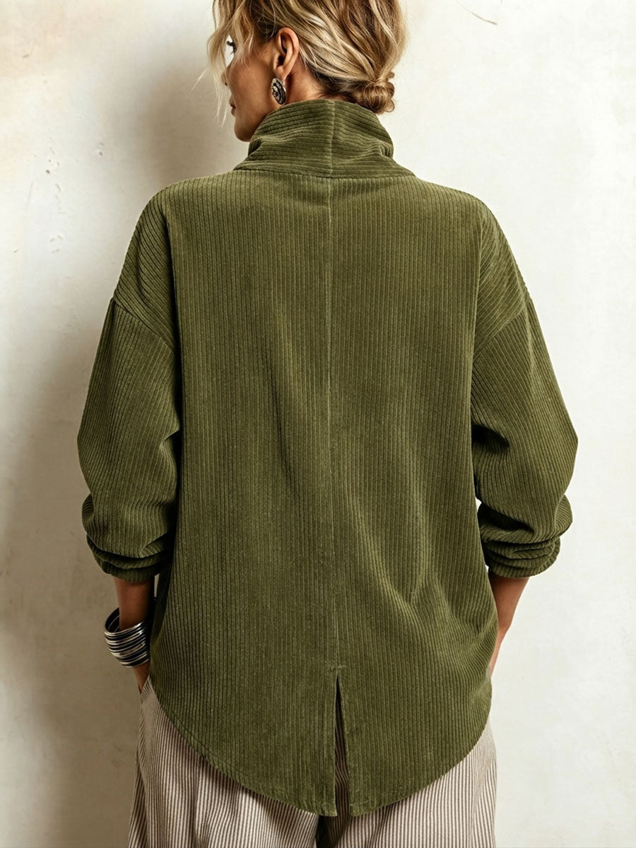 Gwyneth | Corduroy Wrap-Collar Button Top