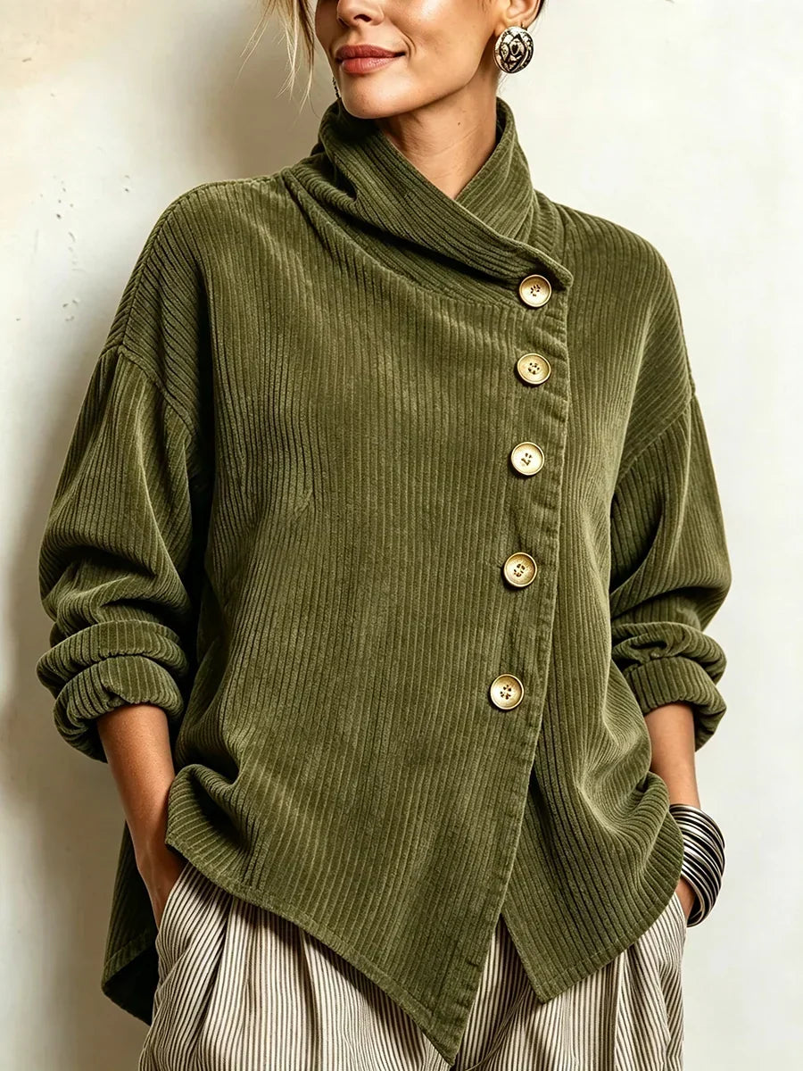 Gwyneth | Corduroy Wrap-Collar Button Top