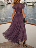 Valentine™ | Keyhole Neckline Chiffon Lace Trim Maxi Dress