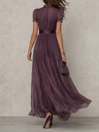 Valentine™ | Keyhole Neckline Chiffon Lace Trim Maxi Dress