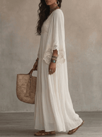 Clémence™ | Lace V-Neck Batwing Sleeve Chiffon Maxi Dress